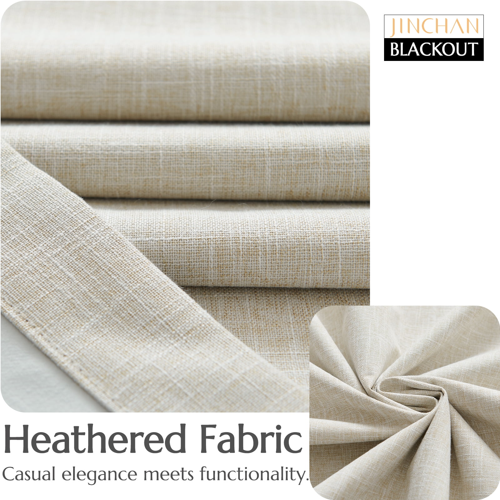Curtainking Room Darkening Curtains for Bedroom, 84 Inch Length Linen Textured Drapes for Living Room, Thermal Insulated Light Blocking Curtains, Grommet Top Window Treatments 2 Panels, Beige