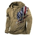 thumbnail image 2 of Men's American Flag Hoodie Outdoor Military Tactical Hooded Sweatshirt Graphic Laceup Pullover Khaki L, 2 of 4