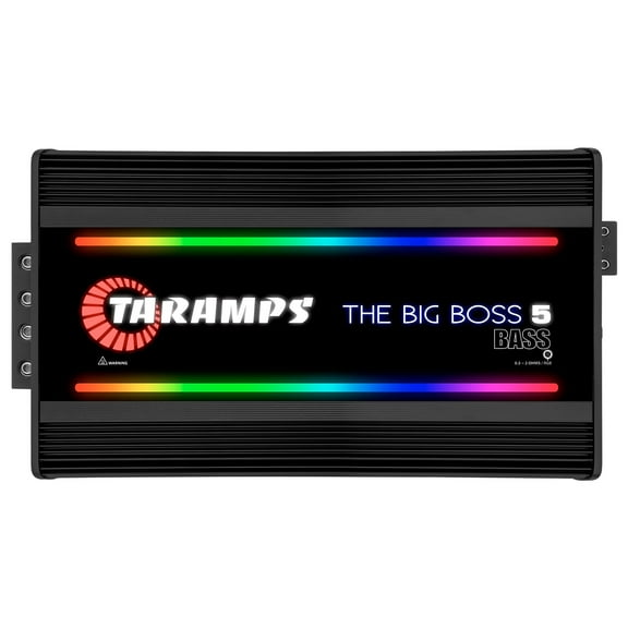 Taramps The Big Boss 5 Bass Black Monoblock RGB Effects 0.5~2 Ohms 5000 Watts Rms Multi-Impedance Digital Amplifier Car Audio System, LED Monitor Indicator, Class D, Crossover, 5k amp, Great for Subs