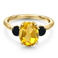 thumbnail image 3 of Gem Stone King 2.84 Ct Oval Yellow Citrine Black Onyx 18K Yellow Gold Plated Silver Ring, 3 of 6