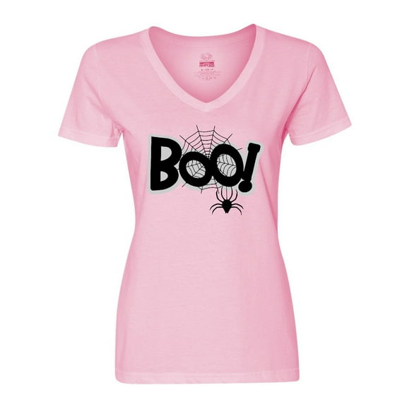 Inktastic Halloween Boo with Spider and Web in Black Women's V-Neck T-Shirt