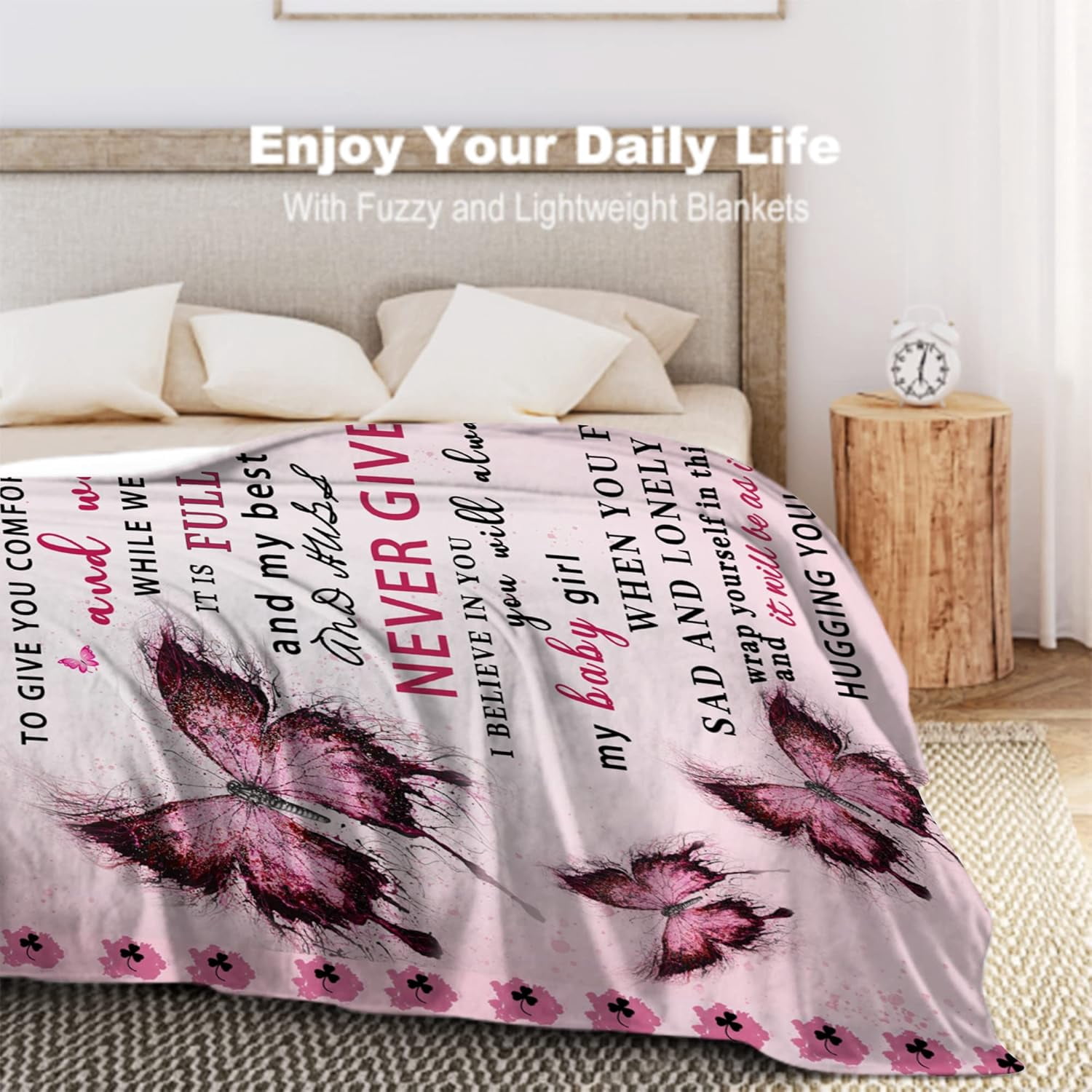 Daughter Blanket from Mom, Daughter Gifts from Mom, Daughter Gifts, Daughter Birthday Gifts, Gifts for Daughter, Daughter Gifts for Christmas, Graduation, Blanket for Daughter, Pink Butterfly