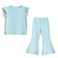 thumbnail image 6 of qucoqpe Toddler Little Girls Cute Trendy 2-Piece Outfit Set Summer Sleeveless Solid Color Soft Ruffle Sleeve Hems Flared Trousers Pleated Top and Pant Comfy Homewear Set Kids, 6 of 7