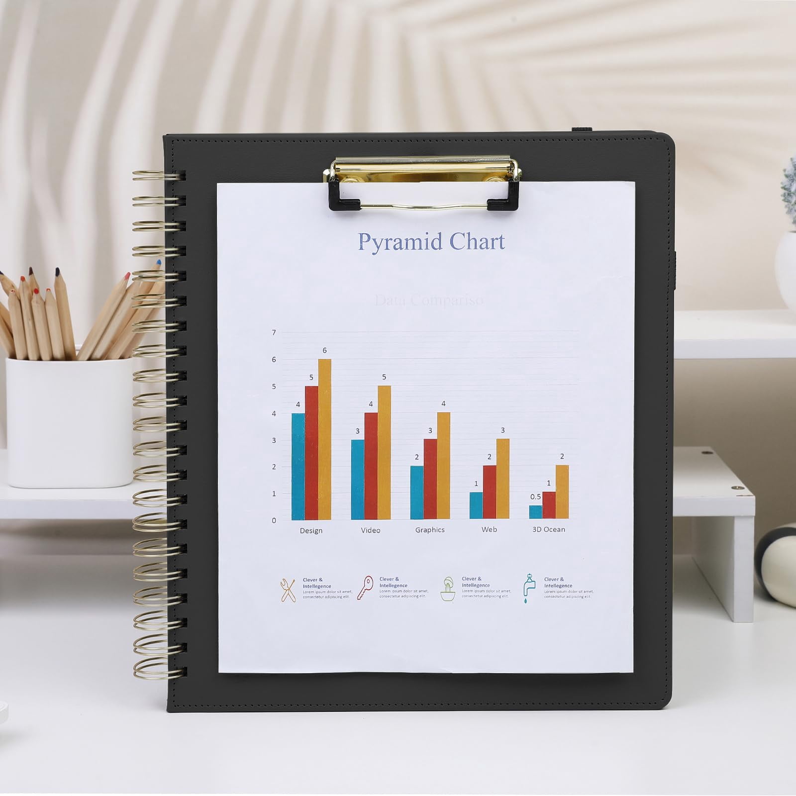 Clipboard Folder With Storage Notebook  6 Dividers 12 Pockets Spiral Folio Stickers 10" * 11.5" Clipboards Padfolio For Teacher Worker Supplies