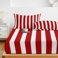 thumbnail image 6 of Twin Sze Fitted Sheet Set - Red Striped 2 Piece Bedding Sets 16" Deep Pocket Fitted Sheet with 1 Pillowcase, Christmas Farmhouse Red White Stripes Brushed Microfiber Hotel Luxury Bed Sheets, 6 of 9