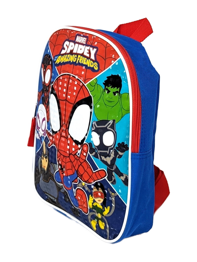 amazon spiderman mini backpack Marvel - 4 Pc Bundle with 11" Spidey School Bag, Stickers, and More | Spiderverse Preschool Supplies for Kids Friends mini backpack delivers playful hero style in a compact size for young fans Spider-man & Friends Mini Backpack