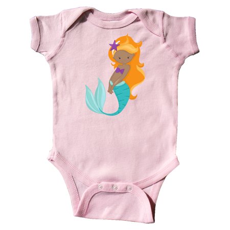 

Inktastic African American Mermaid Orange Hair Sea Star Gift Baby Girl Bodysuit