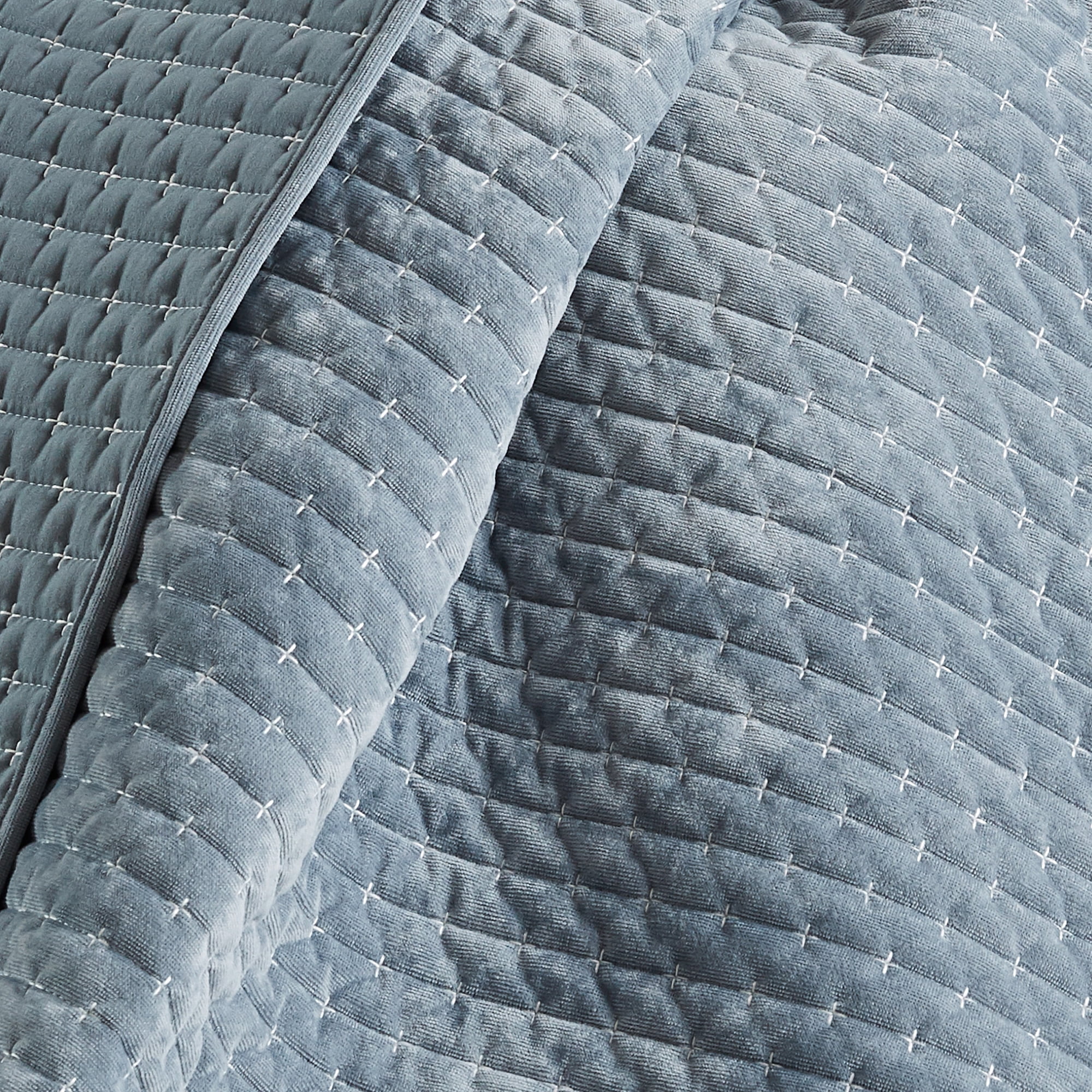 Levtex Home - Velvet Stitch - Throw - Cross Stitch Velvet - Chambray with White - Quilt (50x60in.) and Sham 50x60in. - Polyester