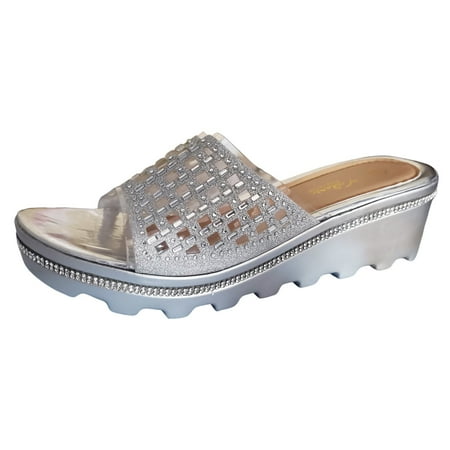 

Wenshiii Ladies Rhinestone Hollow Thick Bottom Outside Wear Slope with Large Size Sandals Slippers Womens Water Sandals Size 11