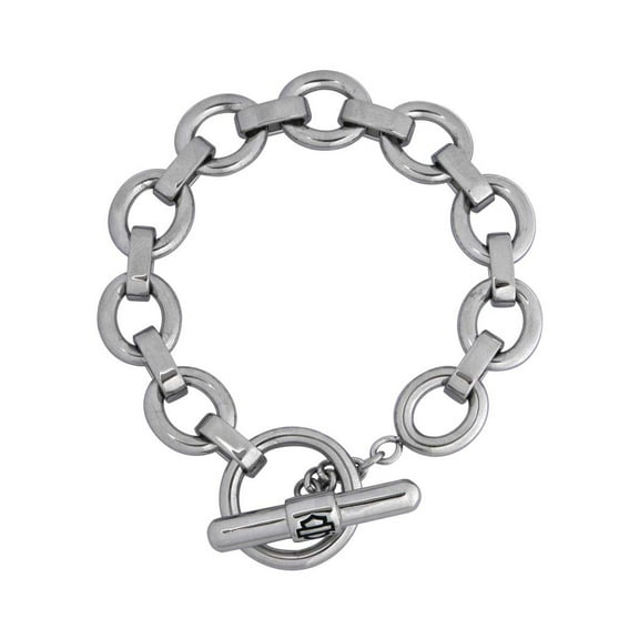 Harley-Davidson Women's Outline Bar & Shield Toggle Bracelet - Silver (7.5), Harley Davidson