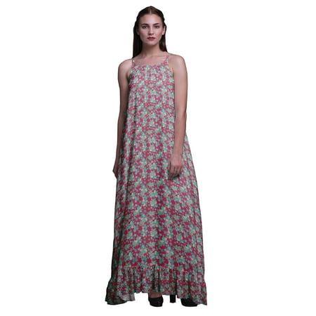 

Bimba Pink7 Floral Leaves & Periwinkle Nightwear For Women Printed Nightgown Spaghetti Strap Maxi Dress Sleepwear X-Small