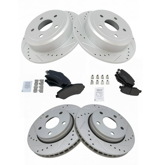 TRQ Front and Rear Performance Brake Pad & Rotor Kit Brake Pads Brake Rotors Set Ceramic Premium G-Coated Fits Select 2007-2017 Jeep Wrangler 2018 Wrangler JK