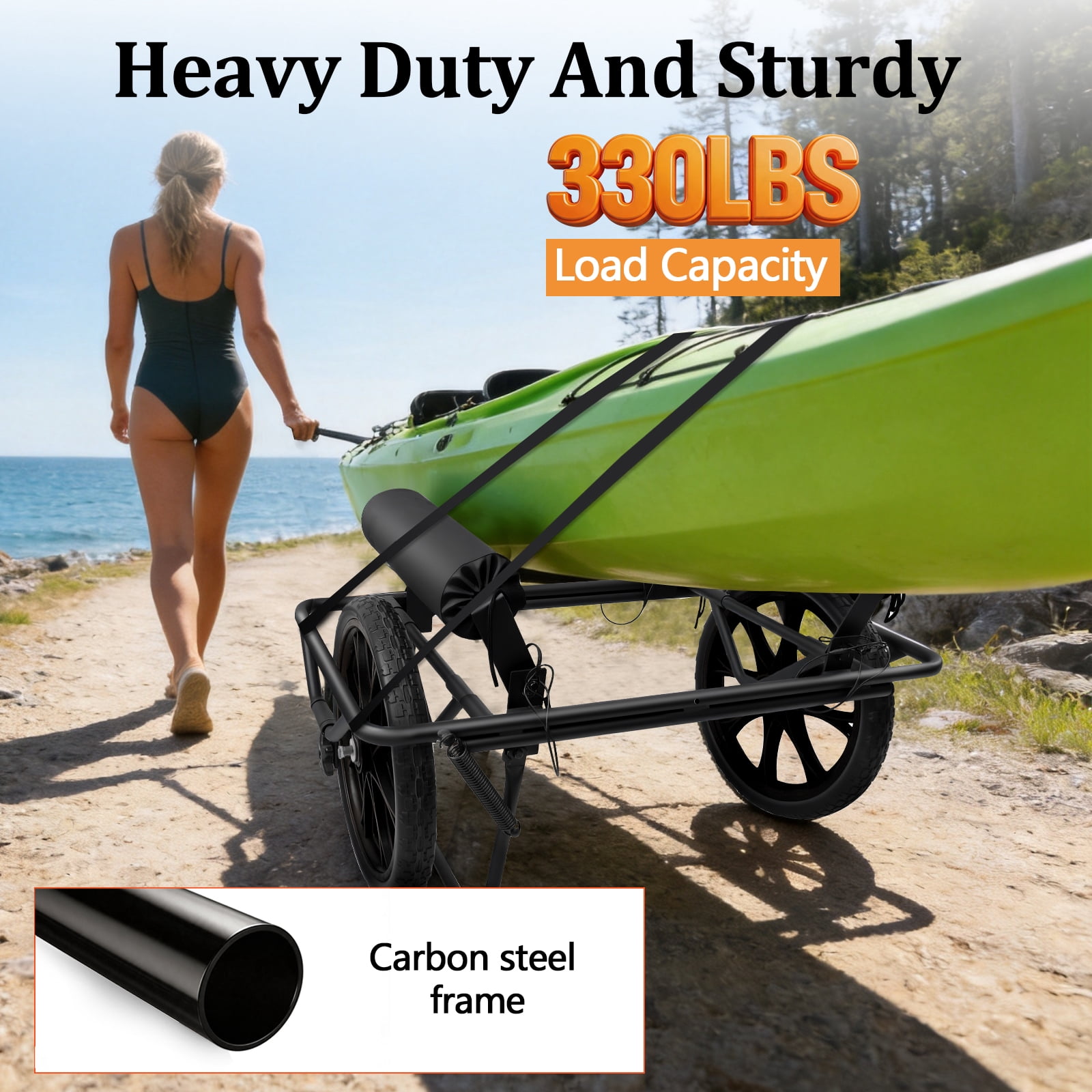RJFKSN Kayak Cart, All-Terrain Trolley Cart, 330lbs Heavy Duty Transport Kayak Trolley, kayak cart dolly With Kickstand, for Kayaks, Canoes, Paddleboards