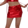 thumbnail image 2 of Women's Gold Faux Leather Pencil Skirt, Sparkly Bodycon Mini Skirt, Sexy Stage Dance Skirt for Performance, Club and Party,Red,M, 2 of 4