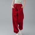 thumbnail image 2 of kpoplk Girls' Athletic Sweatpants Cute Baggy Jogger Pants with Drawstring and Pockets for Teen Girls(Red,11-12 Y), 2 of 5