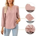 thumbnail image 4 of MOMOFEEL Women's Shirt Casual Long Sleeve Shirt V-neck Blouses Casual 3/4 Sleeve Tunic Tops(M9007 Pale Pink), 4 of 9