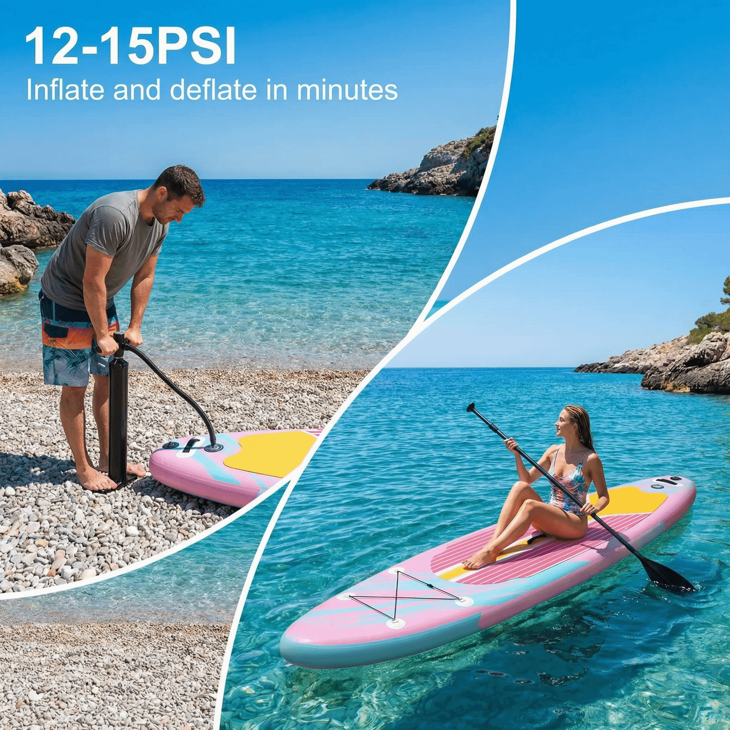 TLSUNNY Inflatable Stand Up Paddle Board, 12Ft Surfboard 6'' Thick SUP Paddle Board, with Carrying Bag, Hand Pump, Air Pump
