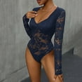 thumbnail image 3 of Oplxuo Long Sleeve Bodysuits for Women Floral Lace Sexy Deep V Neck Sheer Mesh Bodysuit Tops See Through Leotards, 3 of 6