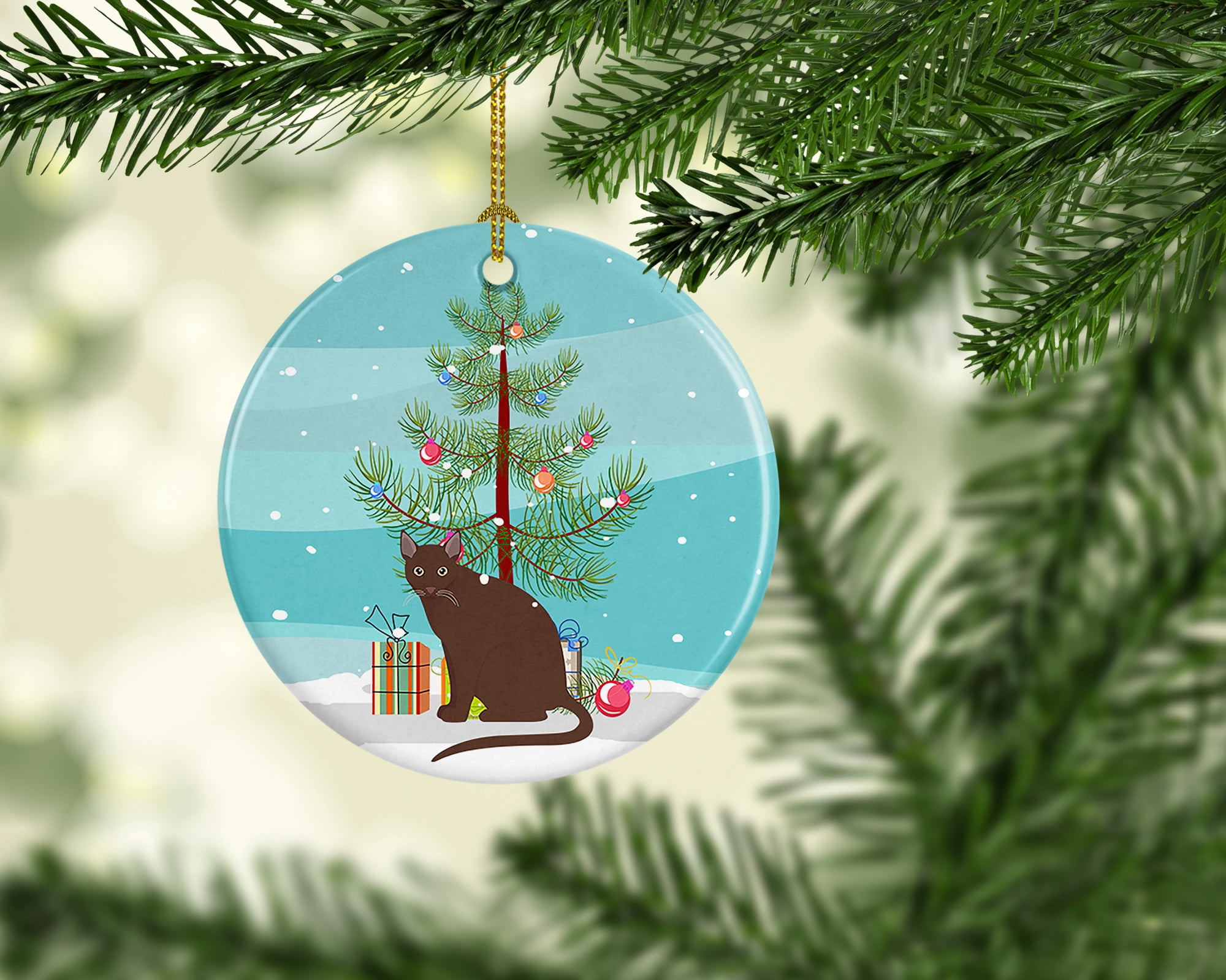 Raas Cat Merry Christmas Ceramic Ornament 2.8 in x 2.8 in