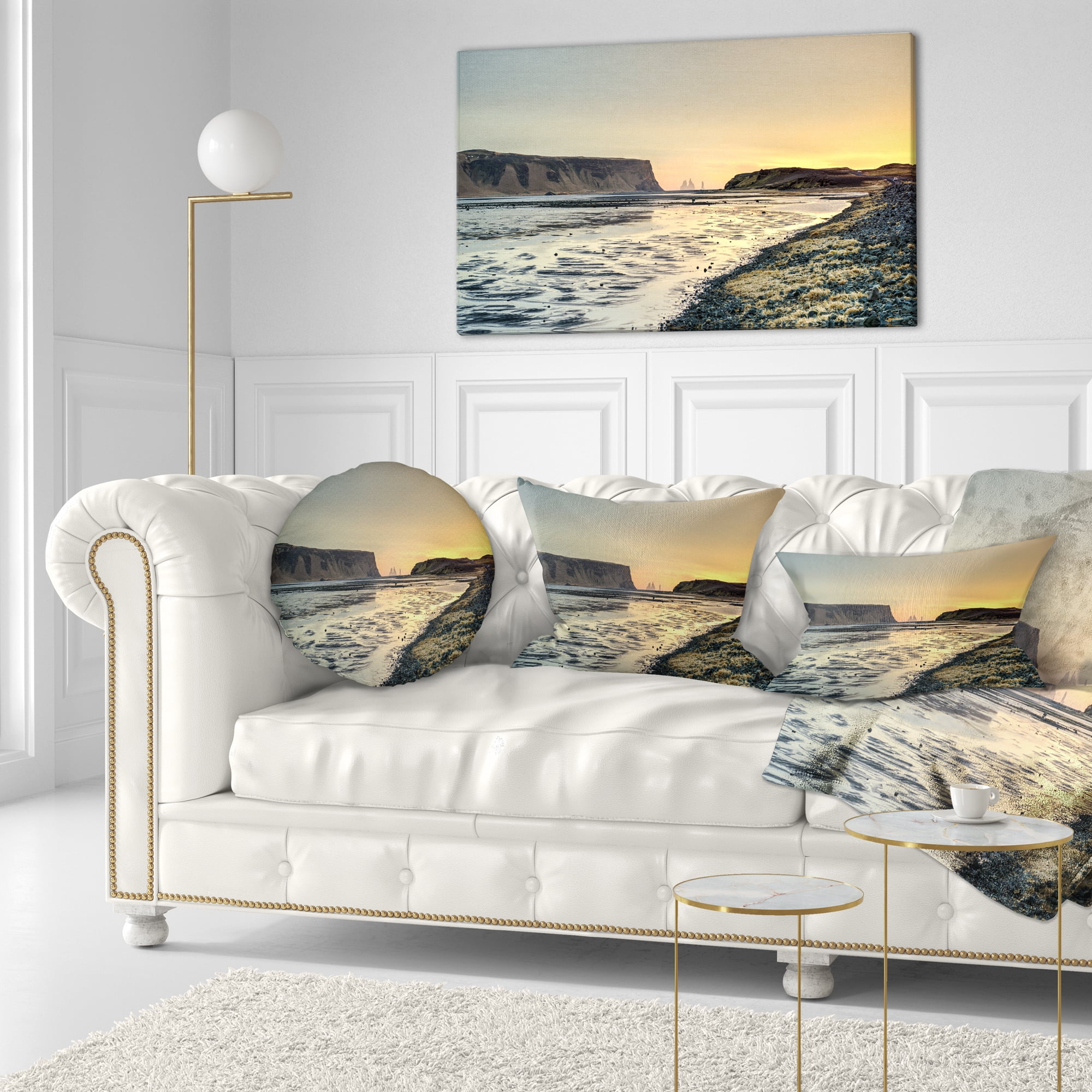 Designart Dyrholaey View Unto Reynisfjara - Seashore Throw Pillow - 12x20
