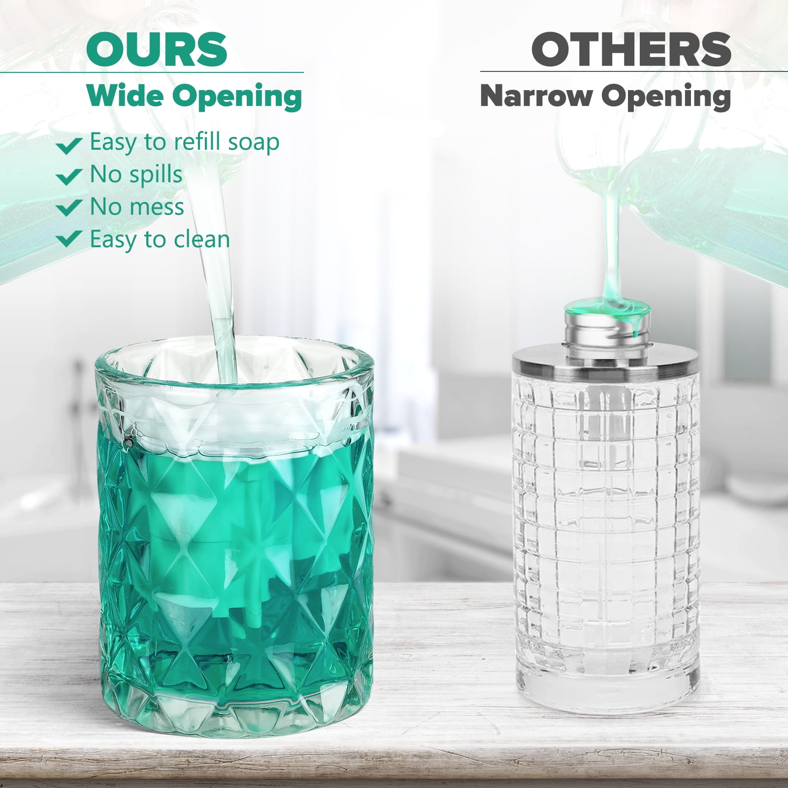 Automatic Liquid Soap Dispenser Touchless Auto Glass Clear Diamond Design Hand Lotion Soap Dispenser with Pump Electric Hands Free Modern Dish Soap Dispenser Rechargeable for Kitchen Bathroom