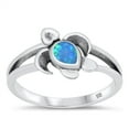 thumbnail image 1 of All In Stock Teardrop Blue Simulated Opal Sea Turtle Ring Sterling Silver Size 4, 1 of 3