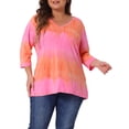 thumbnail image 1 of Tops de mujer plus size Agnes Orinda con rayas de teñido anudado, cuello en V, mangas 3/4, blusas casuales 4X en rosa, 1 of 6