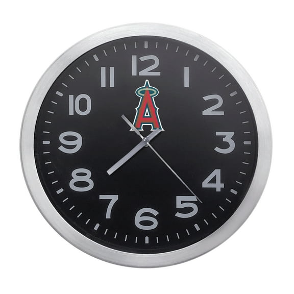 Wall Clock Home Decor or for a Patio/RV/Game Room 10" Round Silver Edge with a Black Face Featuring Your Choice of a Baseball Team Logo Vinyl Decal - FREE Battery Included (Angels)