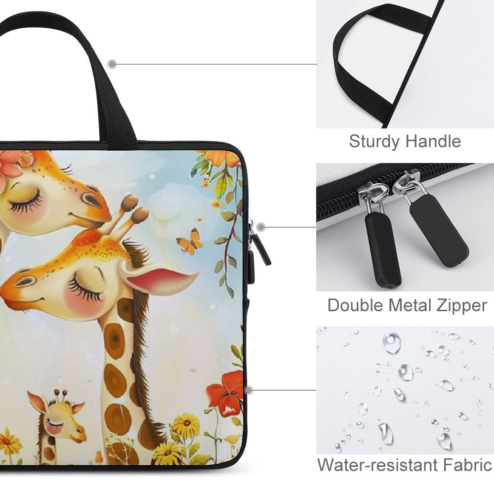JRXY Giraffes Grass Flowers Laptop Bag Diving Fabric Soft Carrying Travel Case Idea 15inch
