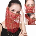 thumbnail image 2 of Performance Veil Flower Sequins Beads Decor See-through Lace Belly Dance Tribal Face Veil Breathable Fabric Adjustable Strap Indian Dance Veil Halloween Costume Accessory, 2 of 8