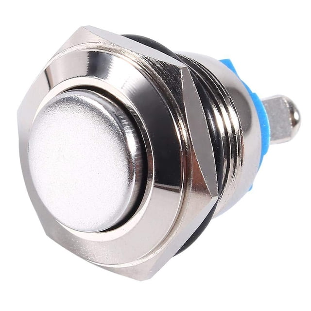 Whataatahia 12 voltios 16 mm interruptor de botón de metal impermeable momentáneo botón de encendido apagado interruptor de bocina interruptor de reinicio automático plata