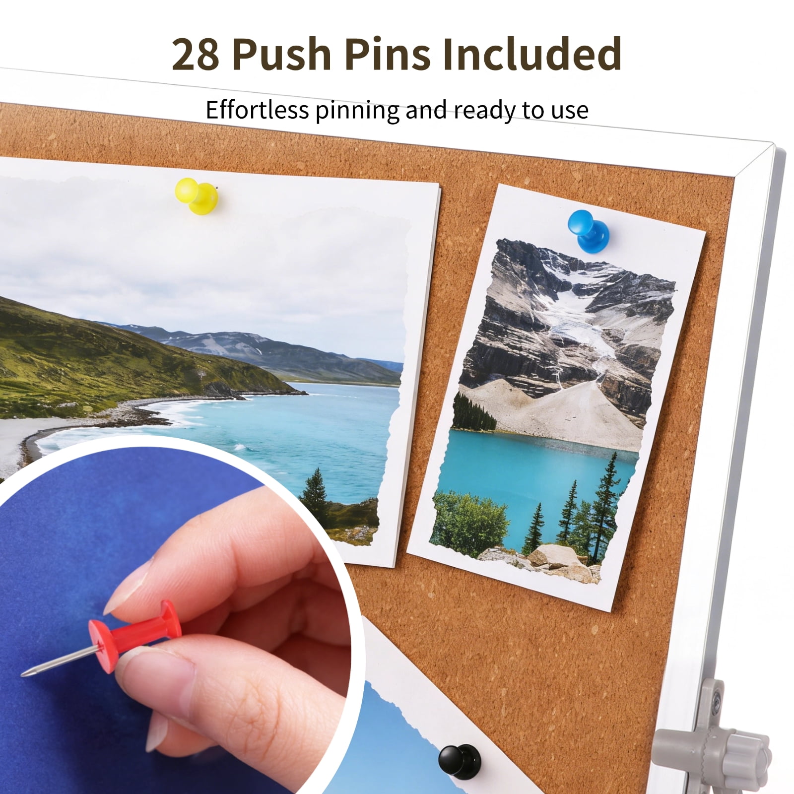2 Pcs Cork Board, Desk Cork Bulletin Board for Home Office, Double-Sided Aluminum Hanging Bulletin Board Set, Includes 28 Push Pins, 15.75 x 11.81 in