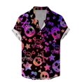 thumbnail image 3 of Camisas vintage con estampado floral de calaveras para hombre, divertidas camisetas de manga corta con estampado de calaveras en 3D, camisas hawaianas con solapa estampada para hombre, 3 of 5