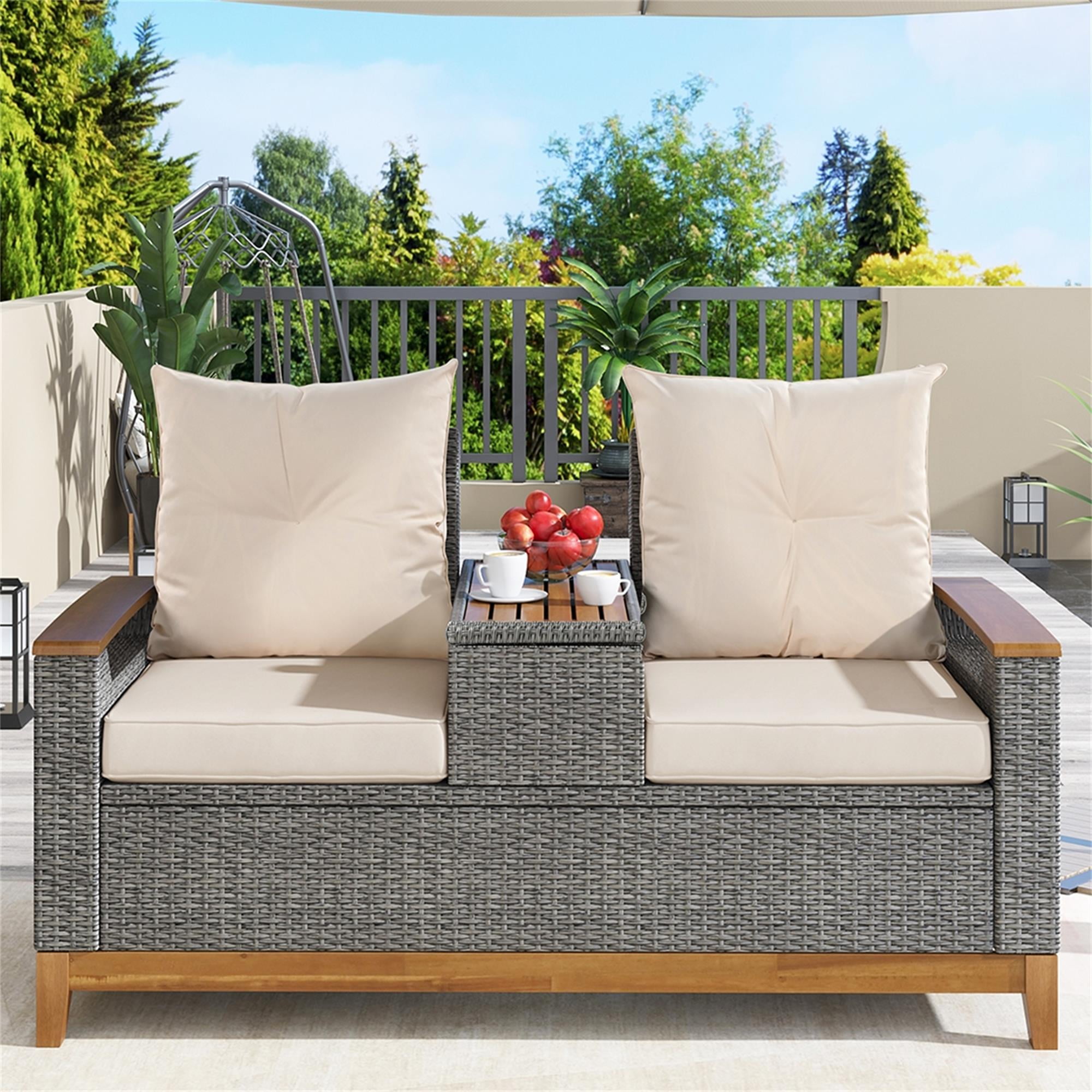 Kadyn Outdoor Comfort Adjustable Loveseat, Armrest with Storage Space, Loveseat Sofa Chairs for Courtyards, Beige Kadyn Outdoor Comfort Adjustable Loveseat, Armrest with Storage Space, Loveseat Sofa Chairs for Courtyards, Beige