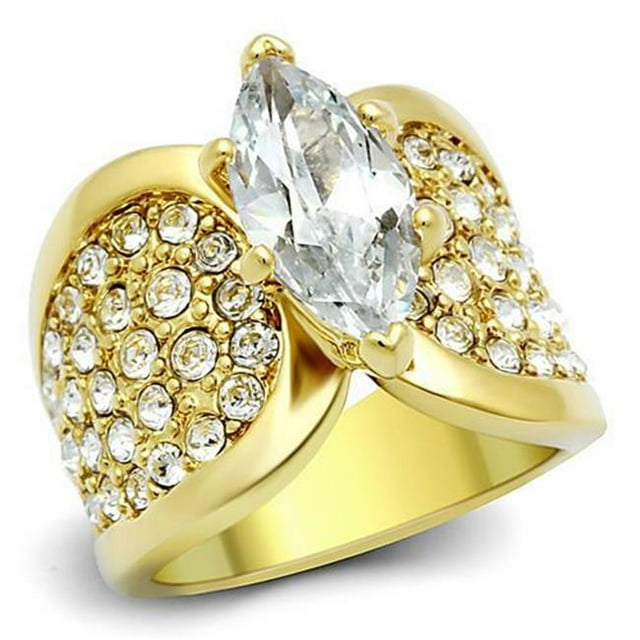 Alamode TK1672-5 Bague Femme IP Or en Acier Inoxydable avec Grade AAA CZ Transparent - Taille 5