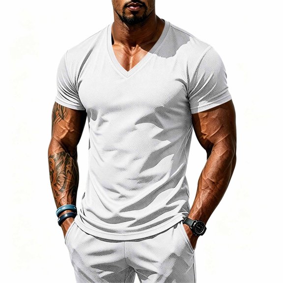 MHOSTAFH Men's V Neck Tees Shirts Casual Solid Color Short Sleeve Gym Athletic Tops Lightweight Breathable Workout T-shirt