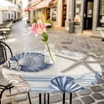 thumbnail image 6 of Navy Blue Coastal Round Tablecloth for 55-60 Inch Tables,Fitted Table Cover with Elastic Edge,Vintage Sea Beach Shell Starfish Waterproof Outdoor Table Cloth Protector for Patio Garden Dinner Picnic, 6 of 9