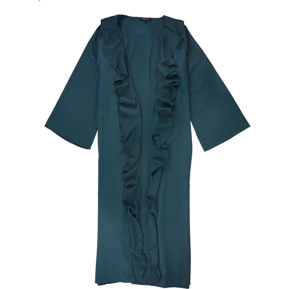 Suéter Cardigan Verona Collection con volantes para mujer azul mediano
