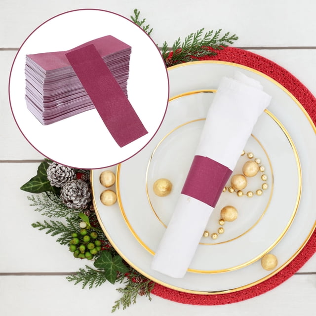 CRILSTYLEO 500Pcs Disposable Paper Napkin Bands Rosy Color for Silverware Wraps and Dinner Use