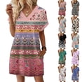 thumbnail image 4 of Women's Fashion Floral Print V-Neck Short Sleeve Dress with Pocket, Casual Pullover Summer Dress, Comfortable Loose Fit, Stylish Daily Wear,White,3XL, 4 of 8
