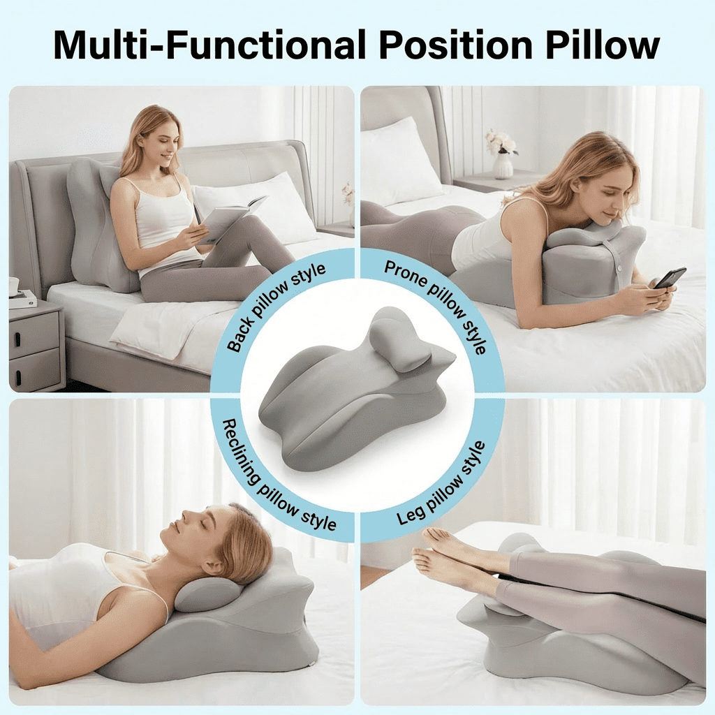 Memory Foam Wedge Pillow for Prone Reading & Bed Sitting – Ergonomic Multi-Position Support Cushion for Back Pain Relief, Leg Elevation, and Acid Reflux – Removable Cover, Gray