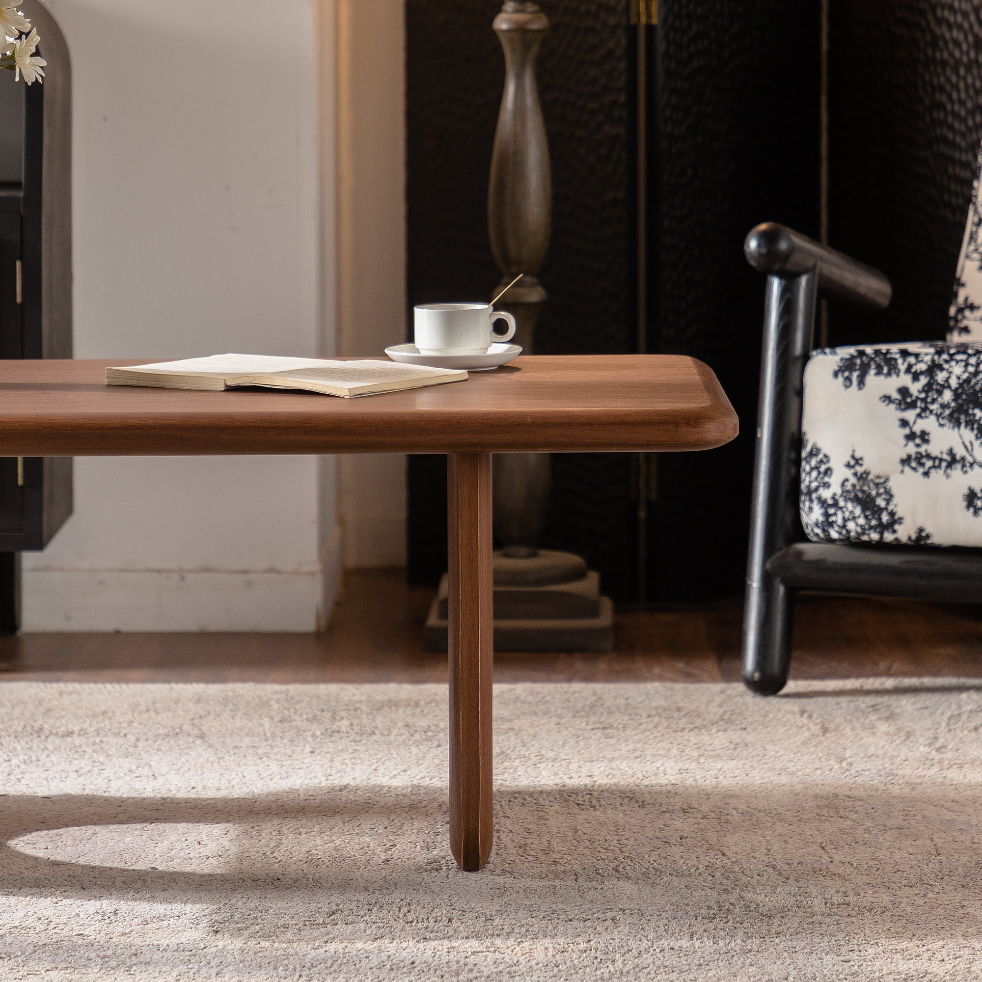 Leumius Rectangular Wood Coffee Table, Modern Minimalist Coffee Table with U-Shaped Legs, Walnut Finish Low Center Table for Living Room, Mid-Century Cocktail Table for Home Office