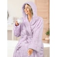 thumbnail image 5 of PAVILIA Women Hooded Plush Soft Robe | Fluffy Warm Fleece Sherpa Shaggy Bathrobe (S/M, Lavender Purple), 5 of 7