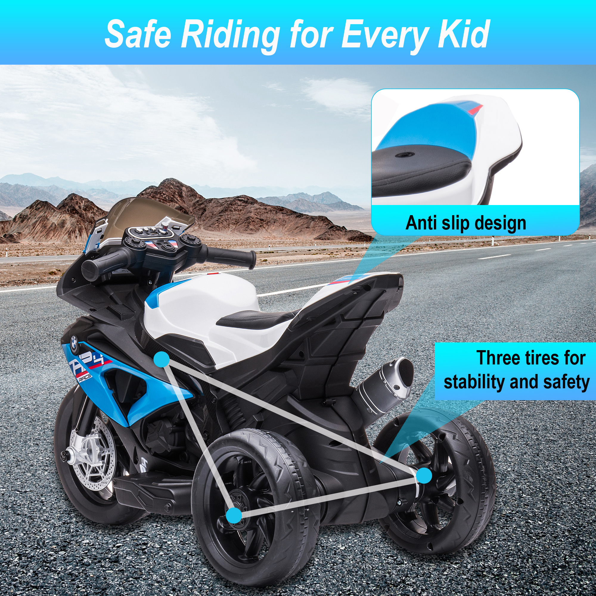 12V 2 Seater Kids Electric Motorcycle for 3-6 Years Old, Battery Powered Ride on Motorcycle Toy w/ Music and LED Light, Motorized Dirt Bike for Boys Girls, 3 Wheels, Blue