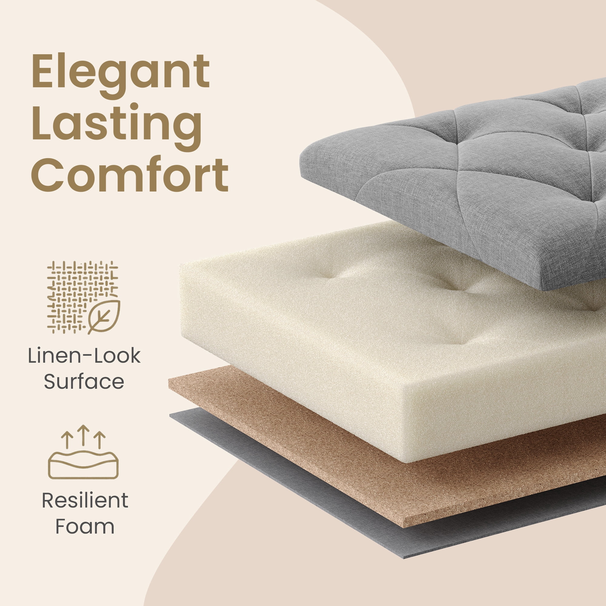 Ledrem Large Storage Ottoman Bench, End of Bed Bench with Tufted Linen-Look Fabric, Light Gray