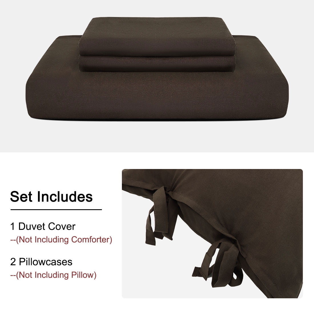 REGALWOVEN 3 Piece Bow Tie Duvet Cover Bedding Set with 2 Pillowcases Twin Dark Brown