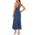 thumbnail image 3 of Vestido de pijama para mujer Inspire Chic con tirantes de espagueti, escote redondo, espalda cruzada, camisón largo en azul oscuro, 3 of 6