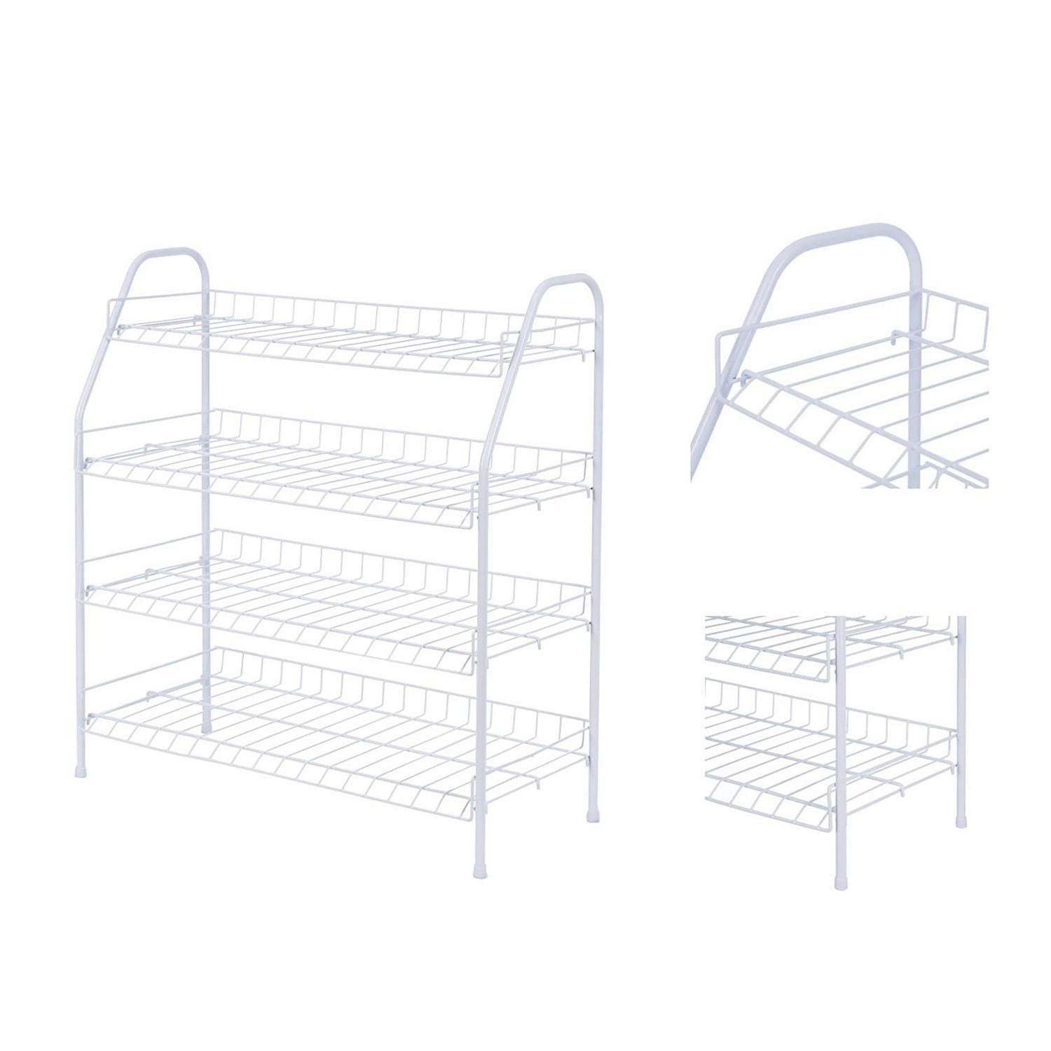 MAINSTAYS 4-Tier White Metal Shoe Rack and Accessories Storage, Holds up to 12 pairs, 4 Tier Wire Shelf, Product assembled size: 25.7 in. W x 11.6 in. D x 27.8 in. H; White coating
