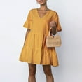 thumbnail image 3 of Fridja Womens Casual Short Sleeve Ruffle Solid Color V-Neck Loose Dress, 3 of 9