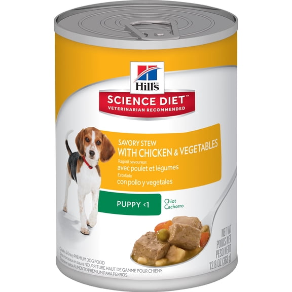 Hill's Science Diet Puppy Canned Dog Food, Savory Stew with Chicken & Vegetables, 12.8 oz, 12 Pack wet dog food